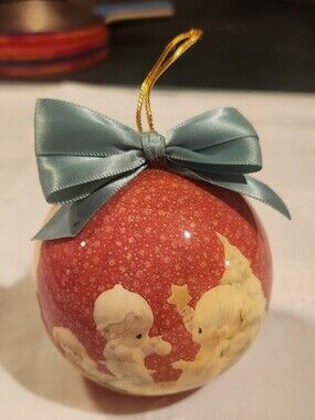 Precious Moments Red Ornament with Blue Bow
